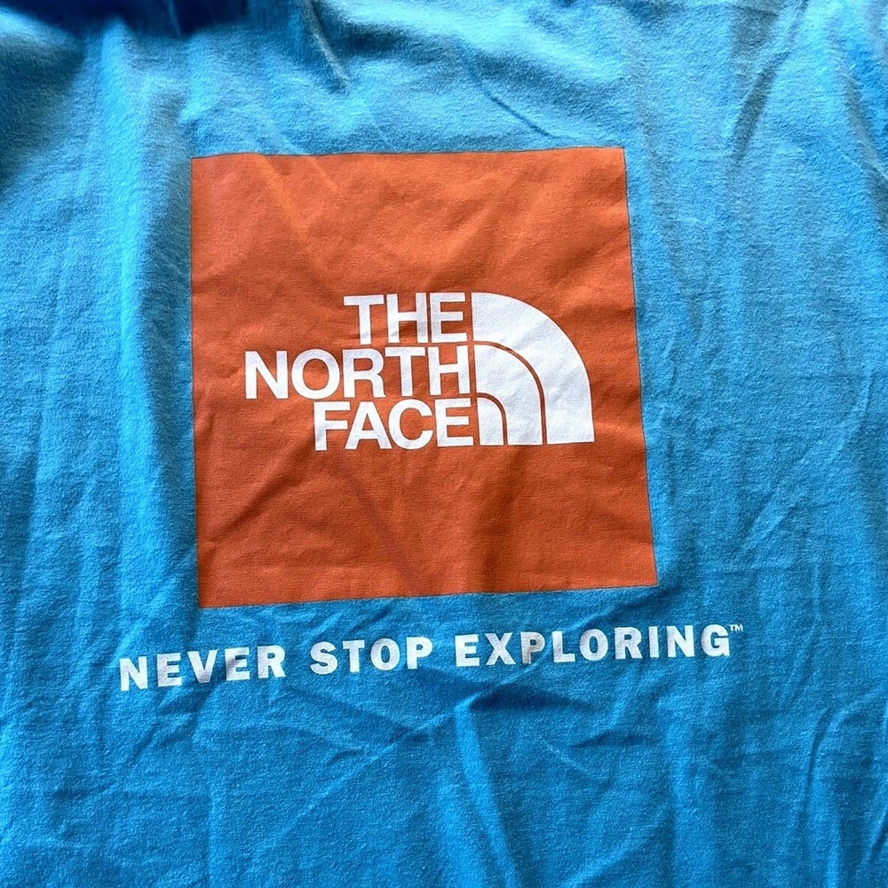 The North Face Mens Graphic Box Logo T-Shirt Blue Never Stop Exploring NWT